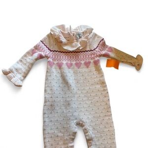 Janie and Jack Pink and Cream Ruffled Sweater